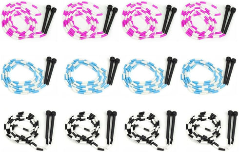 Jump Rope 12-Pack - Pink, Blue, Black and White Skip Ropes for Kids, Adults, and Athletes - Outdoor Exercise
