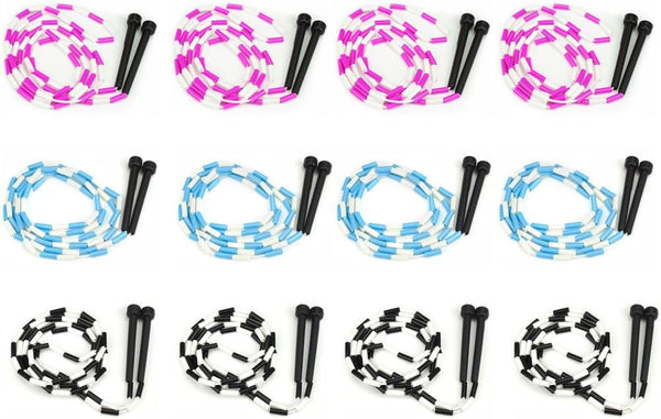 Jump Rope 12-Pack - Pink, Blue, Black and White Skip Ropes for Kids, Adults, and Athletes - Outdoor Exercise