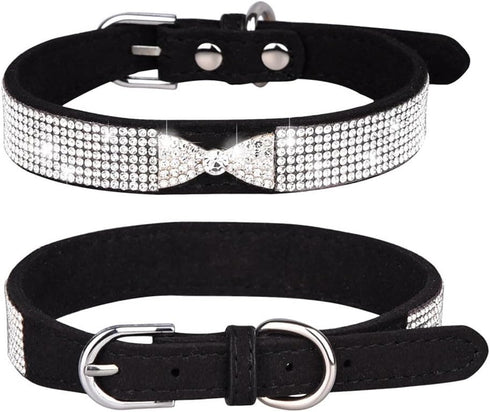 Puppy Collar with Rhinestone Name Plate, Bling Sparkly Diamond Cat Collars for XXS XS Small Medium Dogs, Black M