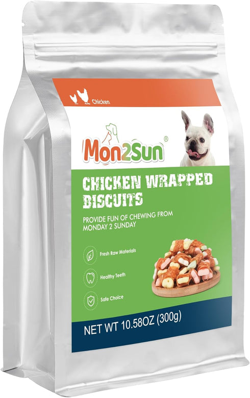 MON2SUN 10.58oz Dog Treats, Mini Chicken Wrapped Biscuits with Added Vitamins, Healthy Training Snacks for Small Medium