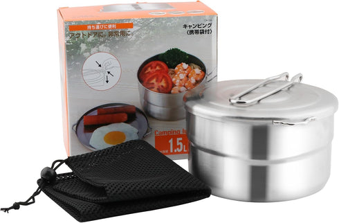 Stainless Steel Camping Cook Pot with Lid, 1.5L Large Capacity for Camping, Hiking, and Picnic