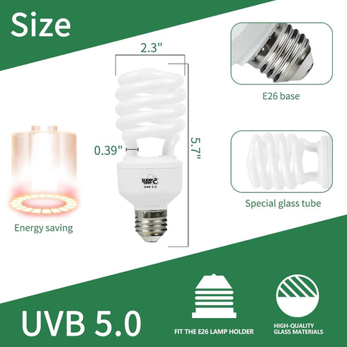 LUCKY HERP 5.0 26W Compact Fluorescent UVA UVB Light Tropical Terrarium Lamp for Reptiles