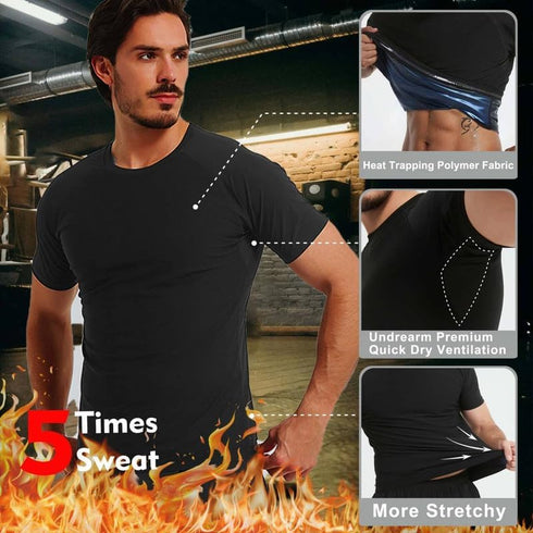 FEVOHOT Sauna Shirt for Men Short Sleeve Compression Sweat Suit Loss Body Shaper T-Shirt Heat Trapping Workout Gym