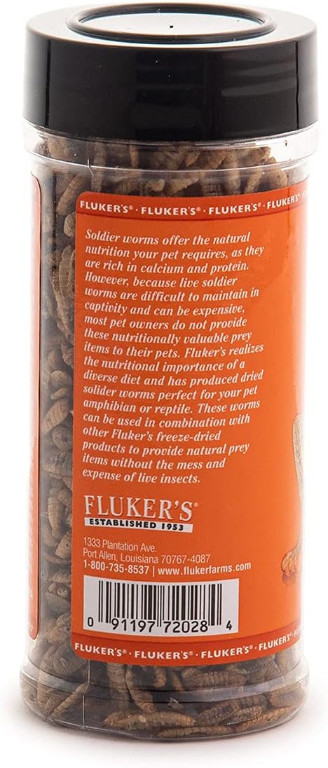 Fluker's Freeze Dried Soldier Worms, Ideal for Lizards, Reptiles, Birds, Fish, Hedgehogs, 1.7 oz