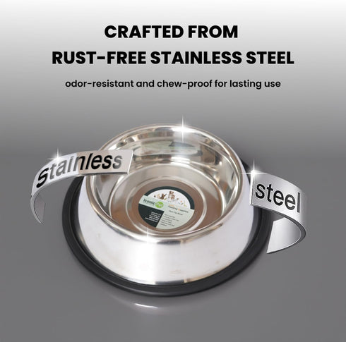 Iconic Pet Stainless Steel Non-Skid Pet Bowl, Rust Free, Odor Resistant for Dogs and Cats