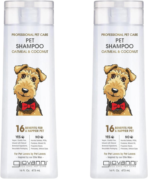 GIOVANNI Professional Pet Shampoo - Oatmeal & Coconut, Aloe Vera for All Dog Fur Types, 16 oz (Pack of 2)