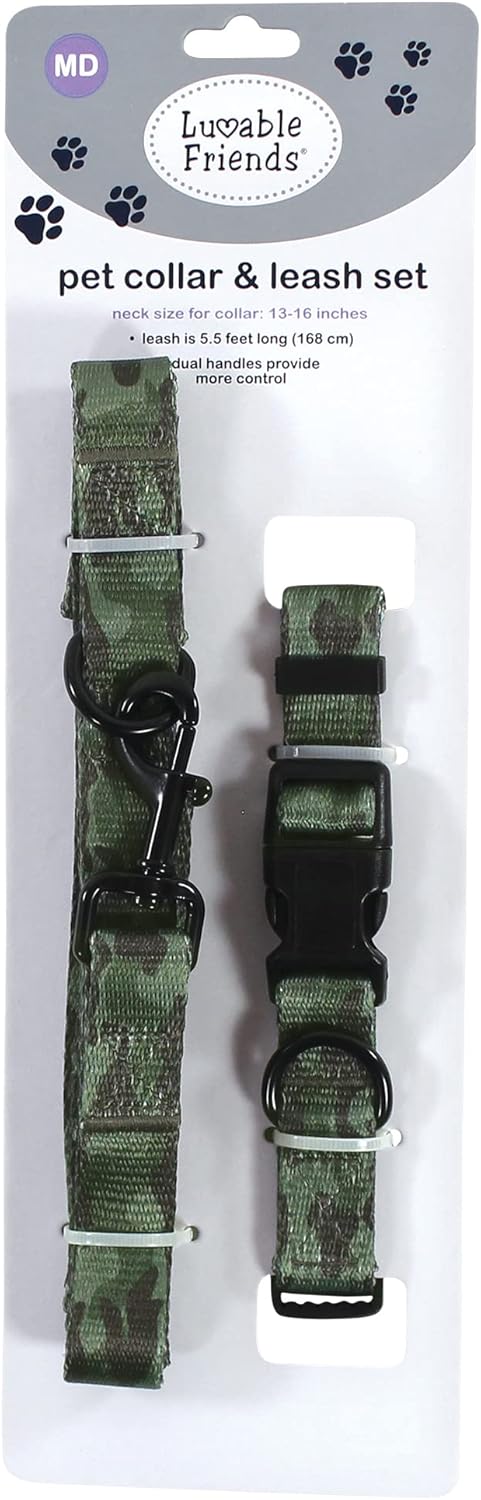 Luvable Friends Unisex Camo Pet Collar and Leash Set, Small