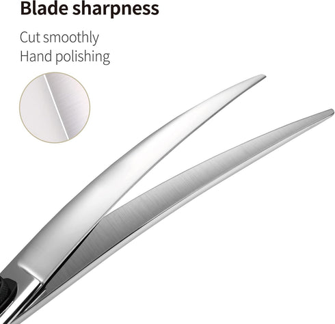 Fenice Peak 7.5'' Professional Curved Dog Grooming Scissors, Heavy Anti-Slip Black Handler, 440C Stainless Steel