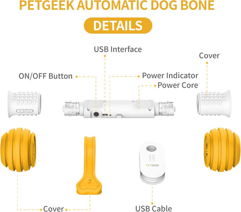 PETGEEK Interactive Dog Toys, Automatic Electronic Bones with Rechargeable USB