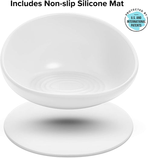 CatGuru Cat Food Bowl - Ceramic No Spill Bowls with Silicone Non-Slip Mat (High-Low, White)