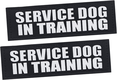 Service Dog Patches, 2 Pack Black Removable Vest Patch for Dogs, Hook Backing for Harness, Service Dog in Training-M