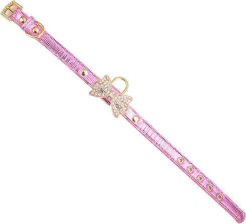 LOVPE Gold Bling Diamond Glitter Leather Fashion Collar, XS Pink for Small Dogs, Cats, Puppies, Walking Travel Gifts