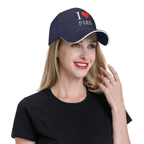 Unisex I Love Paris Baseball Hat, Adjustable Trucker Cap with Eiffel Tower Heart Design