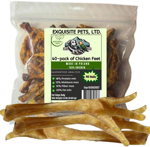 Exquisite Pets (40)-Pack of Chicken Feet for Dogs All-Natural, No Nails Premium