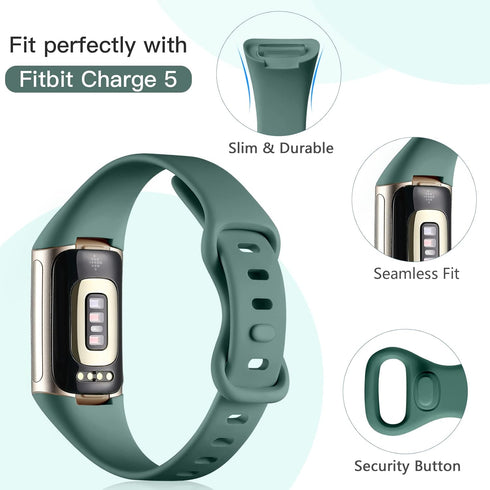 GEAK 4 Pack Slim Band for Fitbit Charge 5/Charge 6, Soft Silicone Sport Replacement Wristband (Black/Plum/Blue