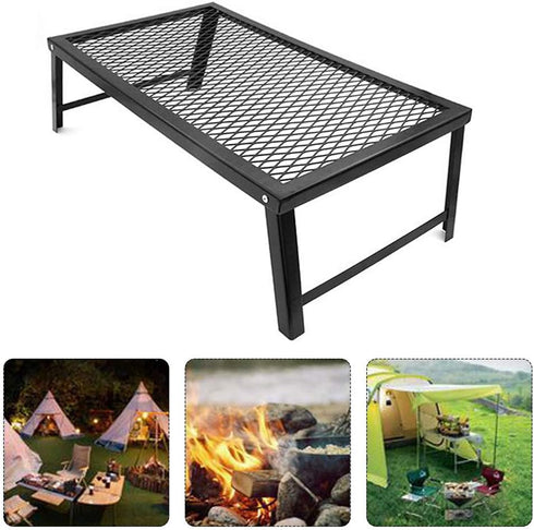 Portable Outdoor Folding Table, Camping Table with Aluminum Top & Mesh Layer, Light Metal Grill for BBQ