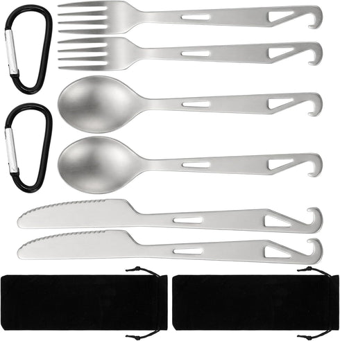 Hushee 6 Pcs Titanium Flatware Knife Fork Spoon Set Ultralight Camping Spoon Fork
