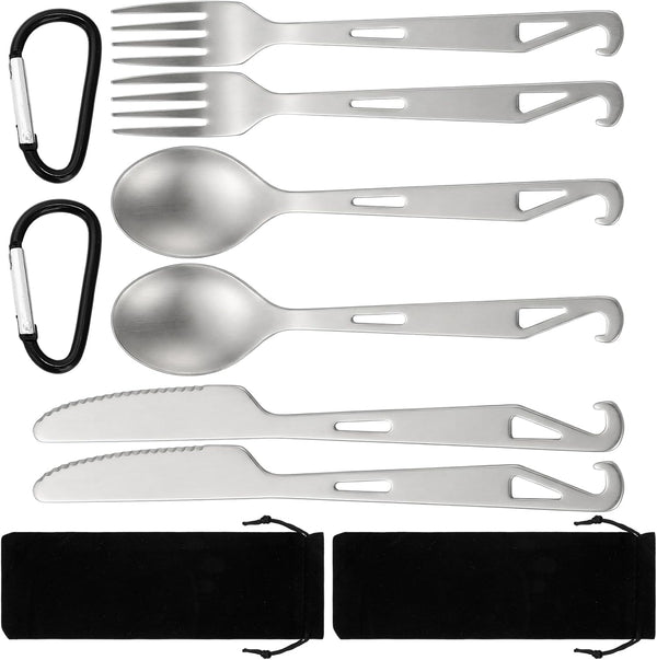 Hushee 6 Pcs Titanium Flatware Knife Fork Spoon Set Ultralight Camping Spoon Fork