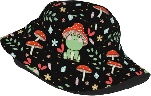 Forest Animals Mushrooms Bucket Hat, Summer Packable Fisherman Cap for Travel and Beach Sun Protection