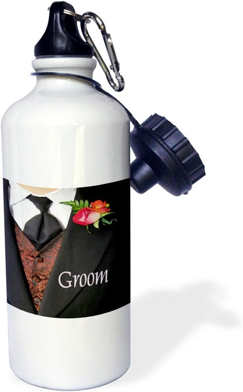 Groom Sports Water Bottle, 21 oz, White 3dRose