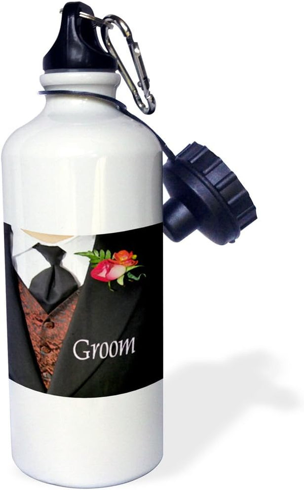 Groom Sports Water Bottle, 21 oz, White 3dRose