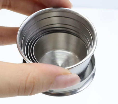 MY MIRONEY 2PCS Telescopic Stainless Steel Collapsible Cup, Portable Folding Shot Glass with Keychain and Lid (2.5 Oz)