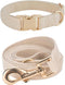 Soft Corduroy Dog Collar and Leash Set, Adjustable Cotton Collars with Metal Buckle for Small Dogs, Beige