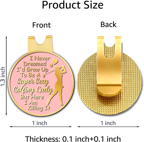 I Never Dreamed I'd Grow Up to Be A Super Sexy Golfing Pink Gold Golf Ball Marker with Hat Clip, Funny Golf Accessories and Golf Gifts for Women Mom, Birthday Gifts for Golfer Golf Lovers
