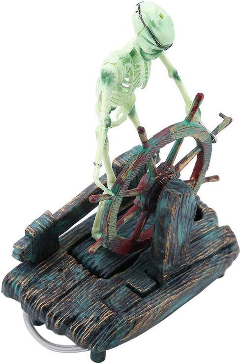 Aquarium Pirate Captain Decoration, Skeleton Ornament for Landscape, Pirate Captain Skeleton on Wheel