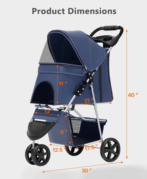 3 OS MOTOR Pet Stroller with Wheels for Small/Medium Pets, Portable Travel Foldable Carrier Jogger for Dog Cat Puppy