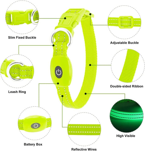 Reflective LED Dog Collar, Rechargeable Light Up Puppy Collar for Night Safety, Ideal as Lighted Cat Collar, X-Small,