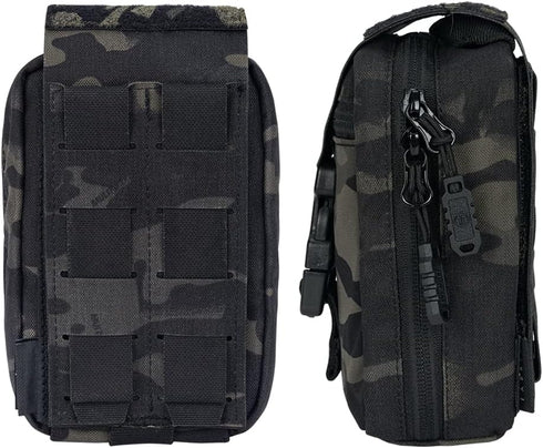 Removable Tactical Medical Pouch, Rip-Away MOLLE IFAK Pouch for Camping Hunting, 500D Nylon (Multi-camo Black)