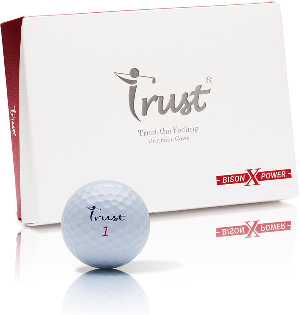 Trust Golf Ball Bison V/X Power, Designed for Professionals, Maximum Distance, Soft Feel, Urethane Cover (White-12/48