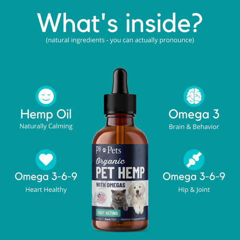 PB Pets Organic Hemp Oil for Dogs and Cats - Liquid Supplement for Calming, Hip & Joint Support, and Overall Wellness
