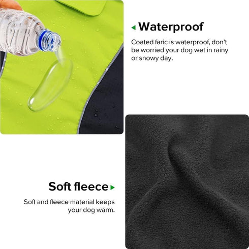 Vizpet Dog Raincoat Waterproof Coats, High Visibility Warm Vest for Small Medium Large Dogs (Green-L)