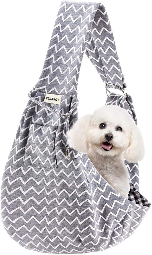FDJASGY Small Pet Sling Carrier - Hands Free Reversible Tote Bag with Pocket Safety Belt for Dog Cat Outdoor Travel