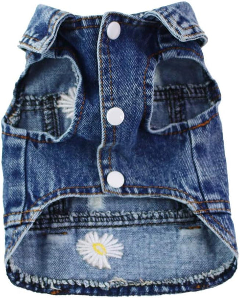 Pet Clothes Denim Dog Costume Summer Cowboy Vest, Daisy Shirt Jeans Jacket for Chihuahua and Yorkies