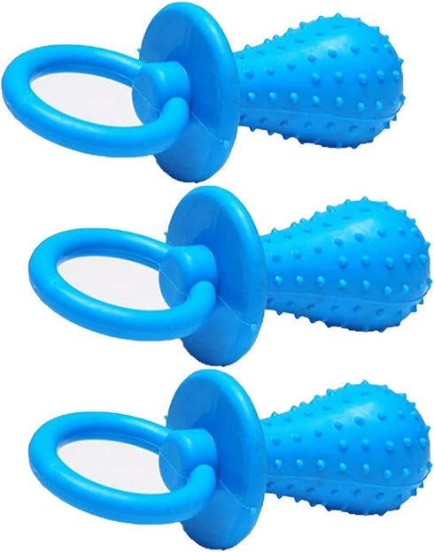 Xinjincang 3Pcs Blue Dog Pacifier Chew Toys, Mini Bite Resistant Bell Shape Rubber