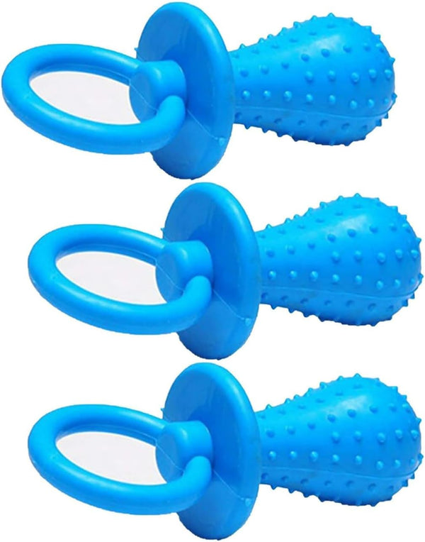 Xinjincang 3Pcs Blue Dog Pacifier Chew Toys, Mini Bite Resistant Bell Shape Rubber