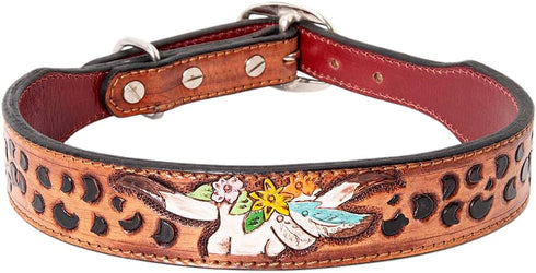 HILASON Medium Tan Genuine Leather Dog Collar, Strong, Handmade, Soft, Hand Tooled