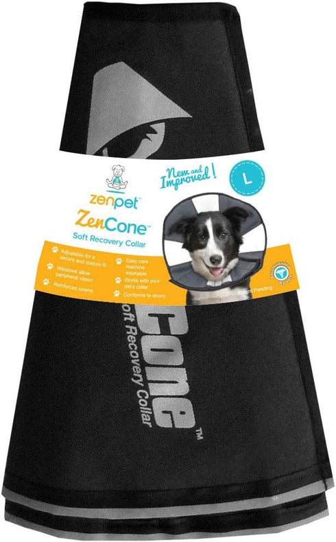 ZenPet Pet Recovery Cone E-Collar for Dogs and Cats - Comfortable Soft Collar, Adjustable for Secure Custom Fit (Large)