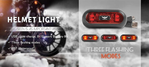 LED Motorcycle Helmet Light, Rear Red Safety Light for Night Riding with USB Chargeable Cable