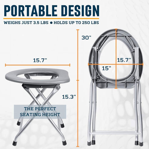 Commode Alpcour Portable Toilet Seat Compact Lightweight Indoor & Outdoor w/Built-In Bag Hooks & Travel Bag Heavy-Duty
