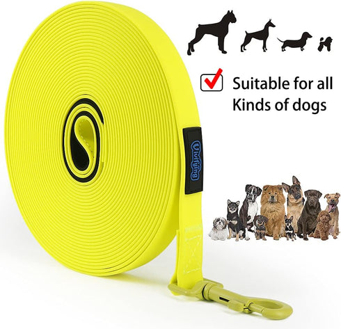 Vivifying Waterproof Long Dog Leash - 32ft Durable PVC Training Lead with Padded Handle for Recall Training and Outdoor