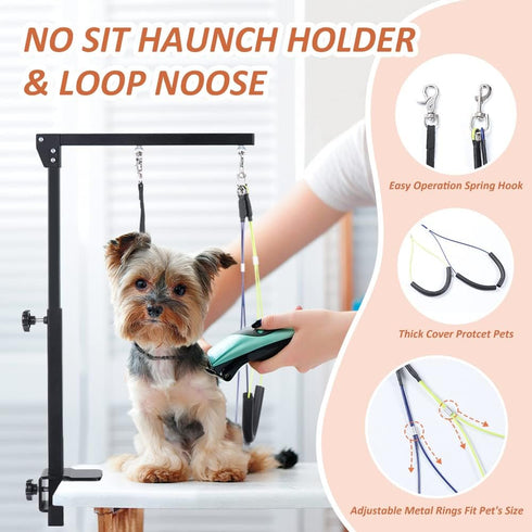 Dog Grooming Arm with Clamp, Adjustable Table Arm with Two No Sit Haunch Holder, Foldable Pet Supplies