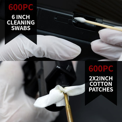 Gun Cleaning Supplies - Patches and Swabs, 6" Long Cotton Swabs, Lint Free Cloth for Most Caliber Firearms
