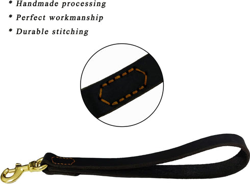 Leather Short Dog Leash 13 Inch Short Dog Traffic Lead Leash for Large Dogs Training and Walking