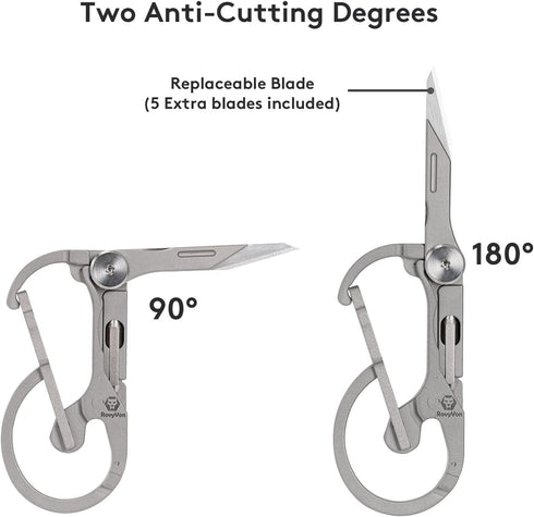 U4 RovyVon Pro+ Plus Titanium Carabiner Keychain Knife, EDC Multitool Pocket Clip with Replaceable Sharp Blade