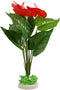 Ruilogod Aquarium Aquascaping Green Red Anthurium Flower Leaf Plastic Ornament w Ceramic Base