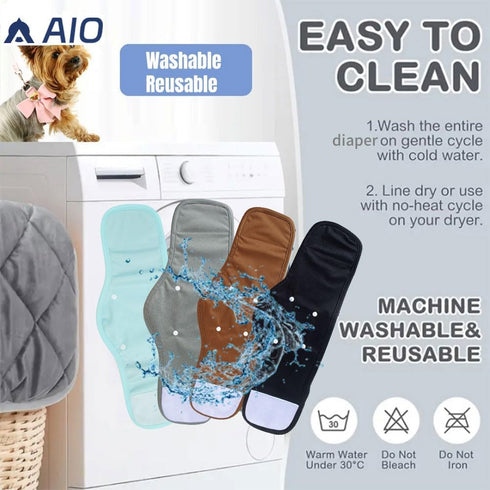 AIO (3 Pack) Washable Reusable Dog Diapers Male Breathable Belly Bands for Male Dogs Diapers with Nappy Dog Wrap